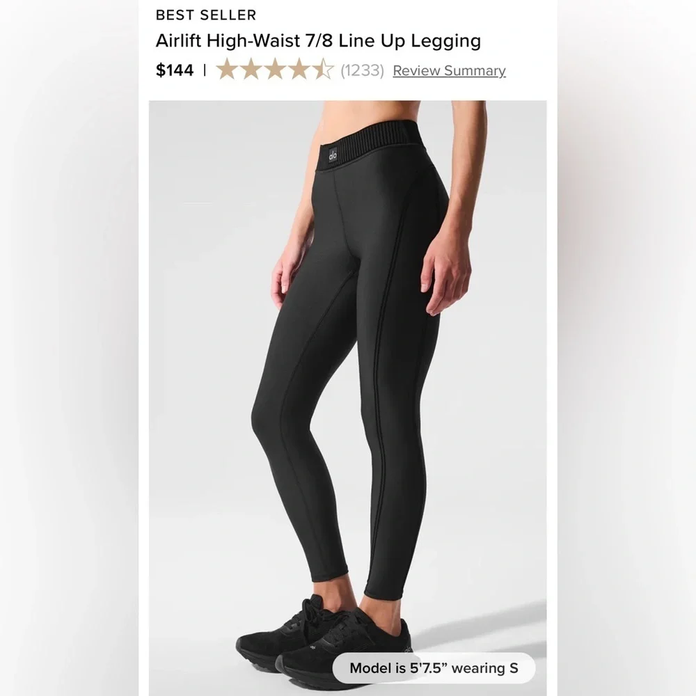 Alo Airlift High-Waist 7/8 Line Up Black Leggings in XXS NWT
